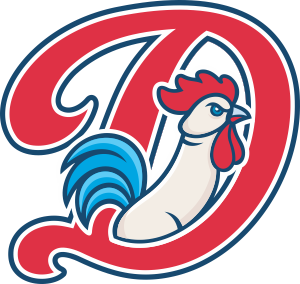 Team logo with a red letter D and rooster mascot – Toronto Sportswear client